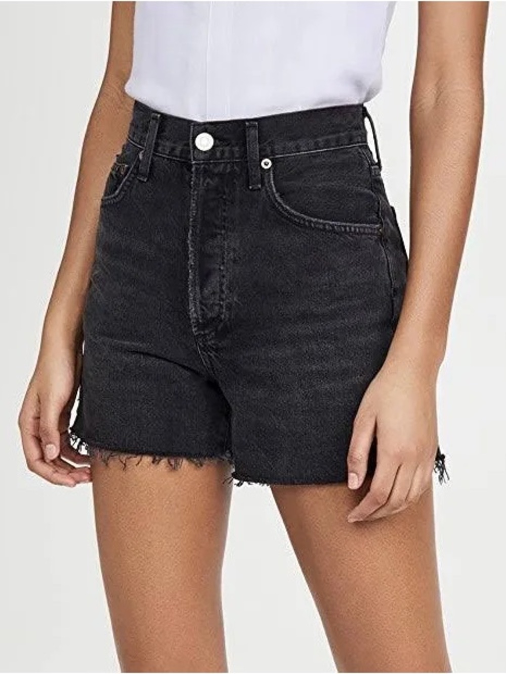 Agolde Black High-Rise Frayed Hem Denim Shorts NWT